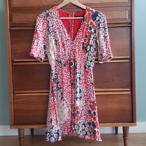 Zara flower print mini dress with lowcut neckline